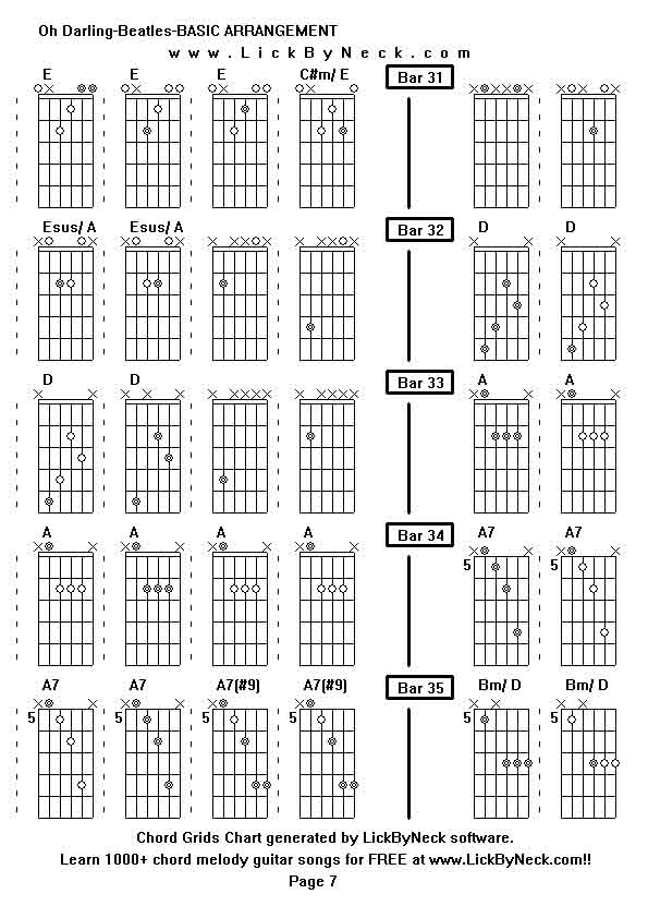 Chord Grids Chart of chord melody fingerstyle guitar song-Oh Darling-Beatles-BASIC ARRANGEMENT,generated by LickByNeck software.